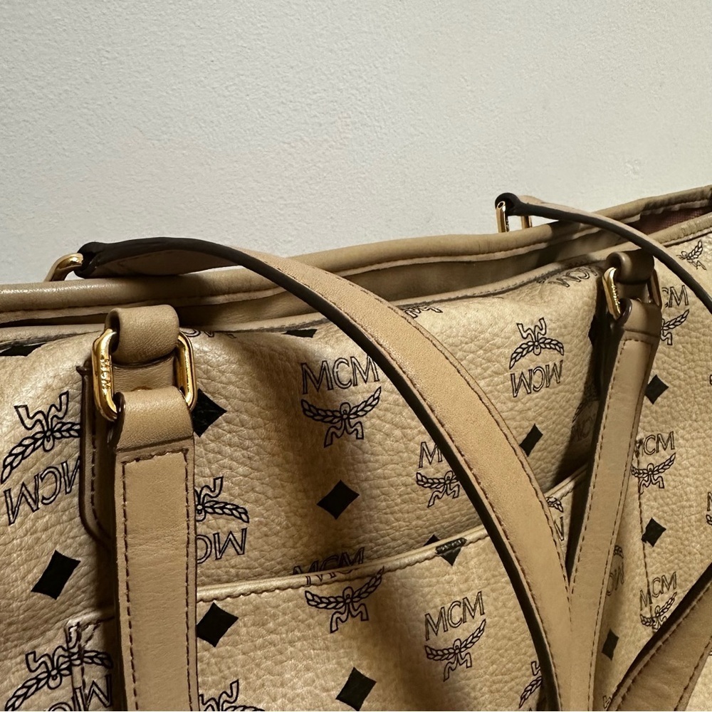 MCM Visetos Authentic Striped Tote Shoulder Bag | Beige Tan Pink| MED LG /DAMAGE - Picture 8 of 17